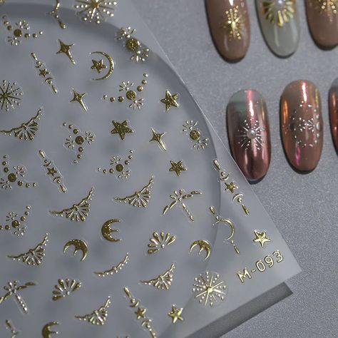 2.24US $ 18% OFF|5D Realistic Stamp Gold Silver Laser Star Moon Starlight Symmetry Totem Adheisve Nail Art Stickers Decals Manicure Ornaments| |   - AliExpress Christmas Nails Stickers, Sticker Nail Art, Nails Stickers, Christmas Nail Stickers, Negative Space Nails, Nail Art Stickers Decals, Nail Art Sticker, Animal Print Nails, Thanksgiving Nails