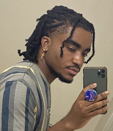 Black Male Loc Styles, Twist Ideas For Men, Butterfly Locs On Men, Black Hairstyles Men Long, Half Up Half Down Locs Men, Black Male Hairstyles Long, Black Hairstyles Guys, Black Mens Hairstyles Braids, Unique Black Hairstyles Men