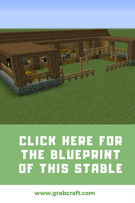 If you're a fan of farm buildings and would like to build your own little farm with all the right buildings then you're in a right place. GrabCraft.com is your number one source for Minecraft house ideas with over 6500 blueprints. Let’s build together! Horse House Minecraft Ideas, Horse Farm Minecraft, Minecraft Ranch House Ideas, Minecraft Stables Blueprints, Minecraft Farm Ideas Animal Barn, Horse House Minecraft, Stable Blueprints, Minecraft Barn Blueprints, Horse Barn Minecraft