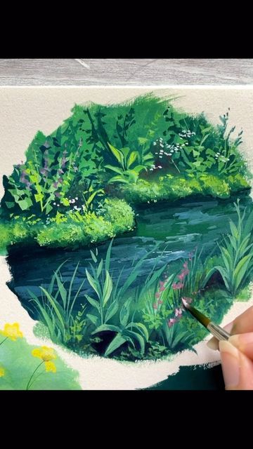 Large Gouache Painting, Gouache Underwater, Fantasy Gouache Painting, Gouache Foliage, Gouache Illustrations Landscape, Gouache Plants, Ruth Wilshaw, Guache Art, Gouache Landscape