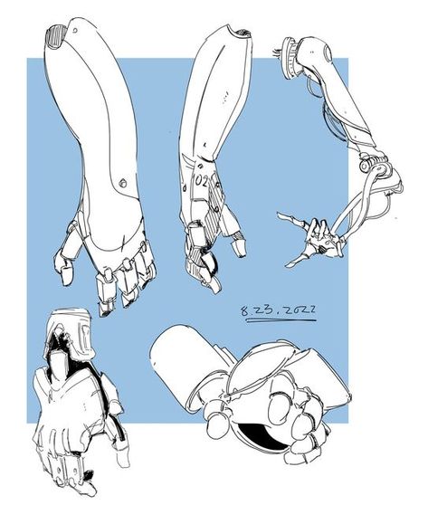 Bionic Arm Character Design, How To Draw Robot Arms, Robotic Hands Drawing, Mechanical Arm Character Design, Robot Arm Drawing Design Reference, Mech Drawing Design Reference, Robot Hand Concept Art, Mechanic Drawing Reference, Mechanical Arm Concept Art