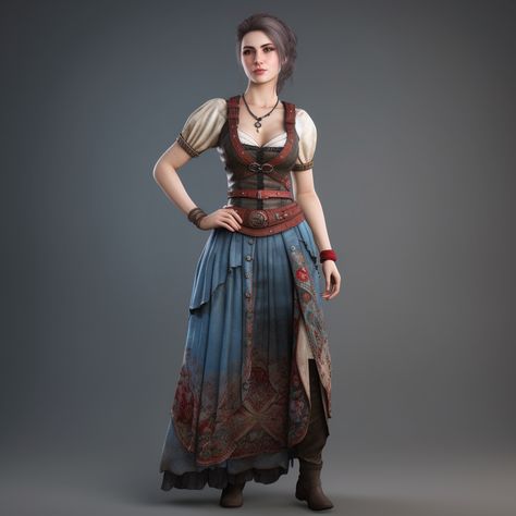 Witcher Sorceress, Witcher Dress, Lowcut Dress, Fantasy Peasant, Poor Clothes, Warhammer Fantasy Roleplay, Female Farmer, Fantasy Town, Medieval Woman