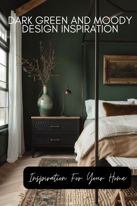 Explore the allure of dark moody green interiors, perfect for adding a sophisticated and calming vibe to any space. From plush velvet sofas to dramatic chandeliers, dark moody green brings depth and richness to living rooms, bedrooms, kitchens, and more. Discover how to transform your home with this chic, versatile hue, paired with rich textures and elegant accents. Get inspired and elevate your decor with our design tips!

#DarkMoodyGreen #InteriorDesign #HomeDecor #ChicSpaces #MoodyInteriors Green Cozy Bedroom, Deep Green Wall, Moody Master, Green Bedroom Paint, Dark And Moody Interiors, Dark Wood Bedroom, Dark Green Bathrooms, Moody Vibes, Dark Green Walls