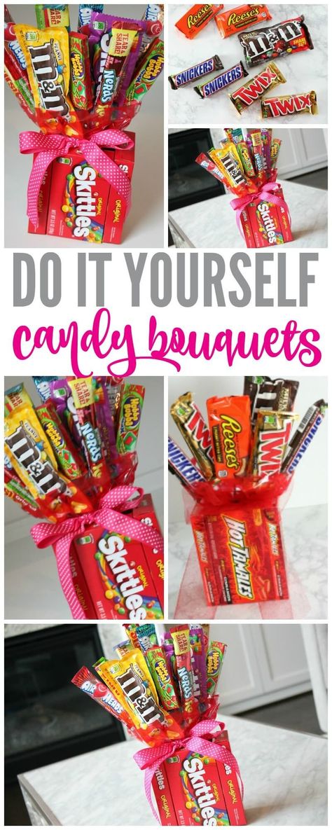 Make Your Own Candy Bouquets for Valentines Day, Fathers Day, Mothers Day, Birthday Parties and more! The Perfect Gift for the person that has everything! Make Your Own Candy, Valentines Bricolage, Candy Bouquet Diy, Candy Bouquets, Candy Crafts, Cadeau Diy, Candy Bouquet, Diy Candy, Valentines Day Birthday