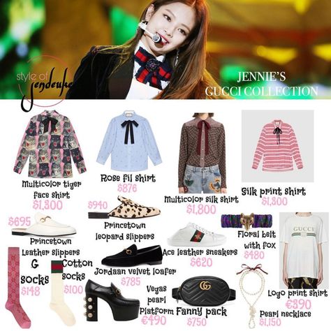 Jennie Gucci Collection • BlackPink Fashion Style • Jennie’s Style • Jennie’s Outfit • Jennie’s Closet • Jennie’s Clothes • Jennie’s Accessories • by @styleofjendeuke Jennie Gucci Outfit, Gucci Floral Belt, Kpop Mv Outfits, Blackpink Jennie Style, Princetown Gucci, Jennie Closet, Jennie Style, Loafers With Socks, Gucci Outfit