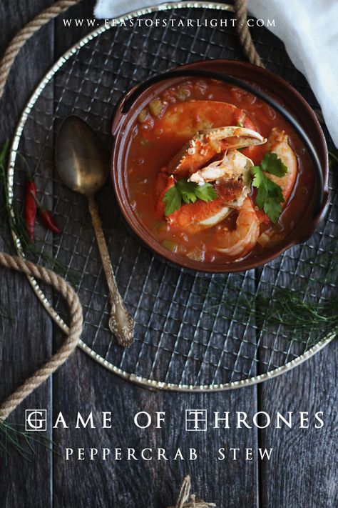 Peppercrab stew from series, Game of Thrones, A Song of Ice and Fire. Feast Of Starlight, Game Of Thrones Food, Scotch Broth, Trout Recipe, Medieval Recipes, Game Of Throne, Geek Food, Stew Recipe, Inspired Recipes