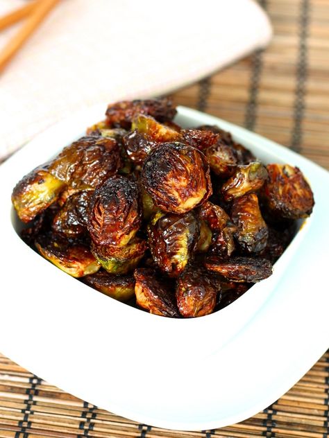 Crispy Asian Brussels Sprouts The Baker Mama, Asian Brussel Sprouts, Baker Mama, Roasted Brussel, Sprout Recipes, Brussels Sprouts Recipe, Veggie Side Dishes, Roasted Brussel Sprouts, Veggie Sides