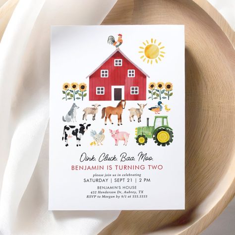 $1.98 | Farm Barnyard Animals Birthday Invitation #farmbirthdayinvitation #farmanimals #barnyardanimals #tractorbirthday #cowpighorsechickengoat #1st2nd3rdbirthday #kidsbirthday #farmbirthdayinvite #digitaldownload #oinkcluckbaamoo Birthday Cow, Animals Birthday Invitation, 77th Birthday, Farm Birthday Invitation, Farm Theme Birthday, Animal Birthday Invitation, Farm Animals Birthday Party, Tractor Birthday, Farm Animal Birthday