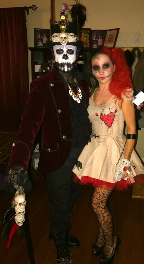 Witch Doctor Couple Costume, Witch Doctor And Voodoo Doll Costume Couple, Voodoo Doll Costume Diy, Voodoo Doll Makeup Halloween, Voodoo Doll Halloween Costume, Diy Voodoo Doll Costume, Voodoo Doll Makeup, Hottest Halloween Costumes, Creepy Doll Costume