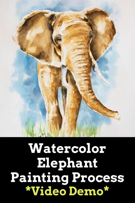 Video time lapse for an elephant painted in watercolor. Subscribe to my YouTube channel for new art videos every week! Drawing and painted tutorials, art tips and encouragement for artists.  #watercoloranimals #watercolouranimalpaintings #wildlifeart #watercolorspiritanimals #wildlifepaintings #elephantartworkpaintings #originalart Watercolor Elephant Tutorial, Paint An Elephant, Elephant Video, Watercolour Elephant, Elephant Watercolor, Tutorials Art, Elephant Artwork, Watercolor Paintings Of Animals, Spirit Animal Art