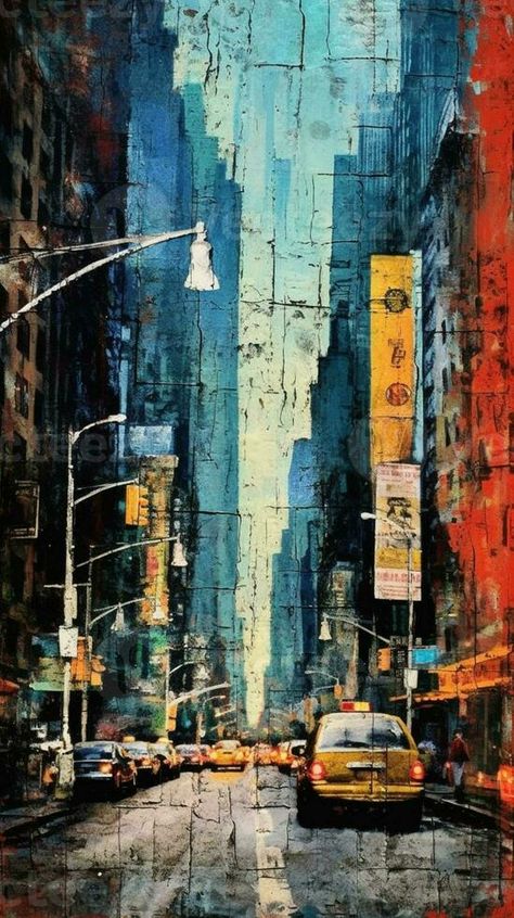 painting of a city street with a lot of traffic and tall buildings. generative ai. Bridge Art Paintings, Scape Painting, City Scape Painting, Draw Music, New York Painting, Bridge Art, Cityscape Photography, Tall Buildings, Contemporary Watercolor