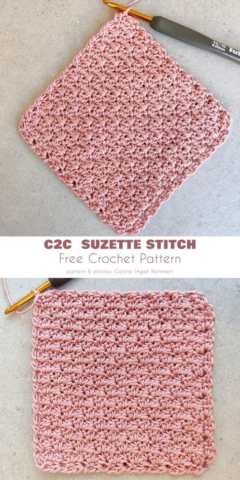 C2C Suzette Stitch C2c Silt Stitch Blanket, C2c Variations, C2c Crochet Stitches, C2c Crochet Pattern Free Beginner, C2c Stitches, Crochet Hacks, Crochet Dish Cloth Free Pattern, Crochet C2c Pattern, C2c Blanket