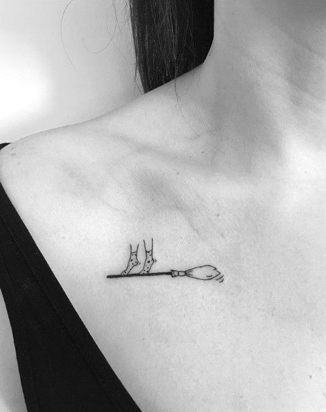 Broom Tattoo, Witchcraft Tattoos, Chest Tattoo Ideas, Nouveau Tattoo, Chest Hair, Unalome Tattoo, Witch Tattoo, Petite Tattoos, Discreet Tattoos