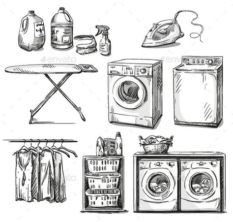 Laundry Objects Perspective Drawing Architecture, Interior Architecture Drawing, Arte Peculiar, Interior Design Drawings, Interior Design Sketches, Object Drawing, Industrial Design Sketch, Architecture Concept Drawings, Interior Sketch