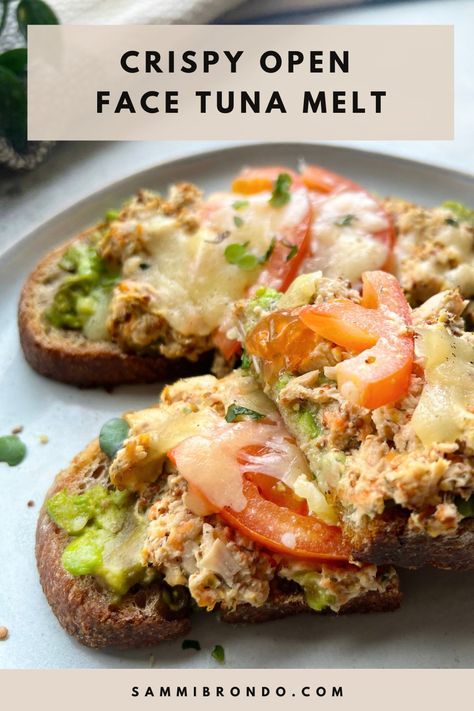 Open Face Tuna Melt, Tuna Melt Recipe, Bread Toppings, Crispy Bread, Ezekiel Bread, Healthy Tuna, Melt Recipe, Tuna Melt, Tuna Melts