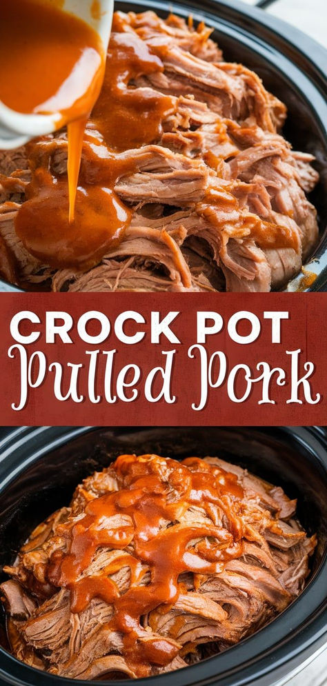 Crock Pot Pulled Pork: juicy, tender pork slow-cooked to perfection! Easy to make with simple ingredients, it’s perfect for sandwiches, tacos, or a delicious dinner. Pork Crock Pot Recipes Tenderloin, Meat Cooked In Crockpot, Slow Cook Pork Loin Crock Pots, Pork Half Loin Recipes Crock Pot, Slowcooker Pulled Pork Crock Pot, Pork Brisket Recipes Crock Pots, Best Crockpot Pulled Pork Bbq, Slow Cook Pork Roast Crock Pots, Crockpot Pork Bbq Slow Cooker