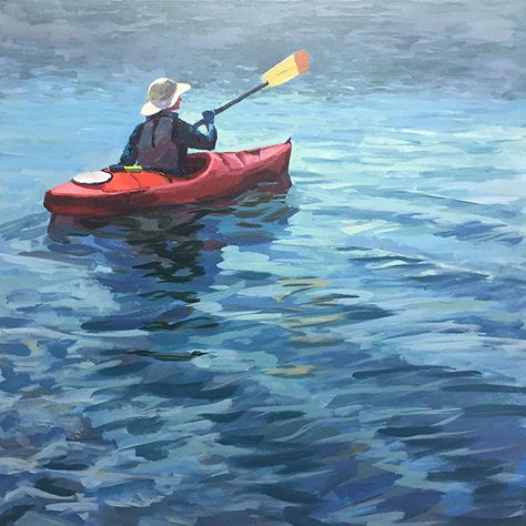 Adventure Painting Ideas On Canvas, Kayak Art, Sailboat Drawing, Ocean Kayak, Acrylic Paintings On Canvas, Fine Art Acrylic, Beach Watercolor, Boat Painting, Paintings On Canvas