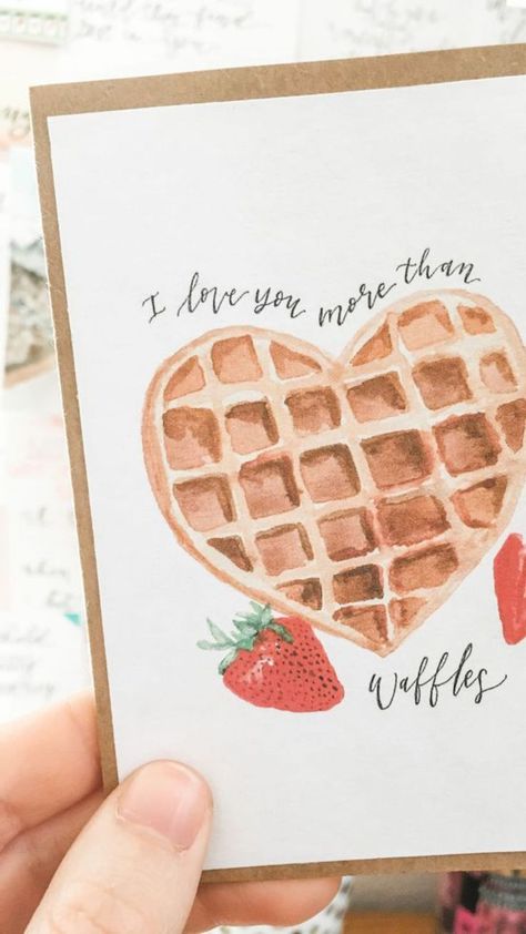 Valentines Simple Drawing Ideas, Waffle Watercolor Painting, Cute Watercolor Paintings For Boyfriend, I Love You Watercolor, Watercolor Paintings Valentines Day, Valentines Day Art Painting Cute Ideas, Cute Watercolor Valentine Cards, Valentines Day Card Painting, Valentines Cards Painted