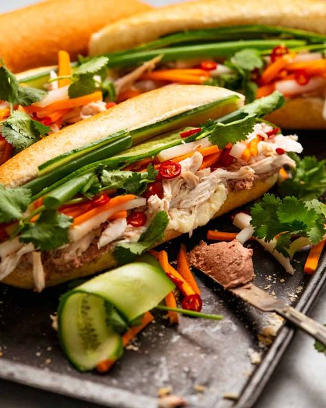 Tineats Recipes, Chicken Banh Mi, Recipes Vietnamese, Banh Mi Recipe, Vietnamese Banh Mi, Tin Eats, Vietnamese Sandwich, Banh Mi Sandwich, Bahn Mi