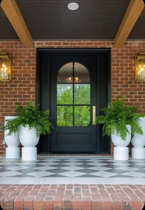 Main Glass Door Design Entrance, Modern Black Front Door, Black Front Door Ideas, Classic Front Door, Black Entry Doors, Arched Front Door, Double Front Entry Doors, Black Front Door, Accordion Doors