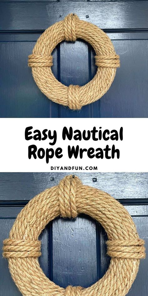 DIY Nautical Wreath Craft Idea, a simple do it yourself project to make a homemade wreath using rope and dollar store materials. Diy Anchor Decor, Nautical Front Door Decor, Anchor Wreaths, Nautical Rope Wreath, Front Door Garland, Anchor Wreath, Homemade Wreath, Rope Wreath, Door Garland