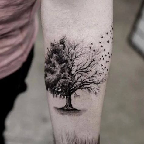 Surreal Tree into Flock of Birds Maple Tree Tattoos, Tree Tattoo Meaning, Tree Tattoo Forearm, Tattoo Son, Oak Tree Tattoo, Tattoo Tree, Family Tree Tattoo, Tree Tattoo Designs, Tree Of Life Tattoo