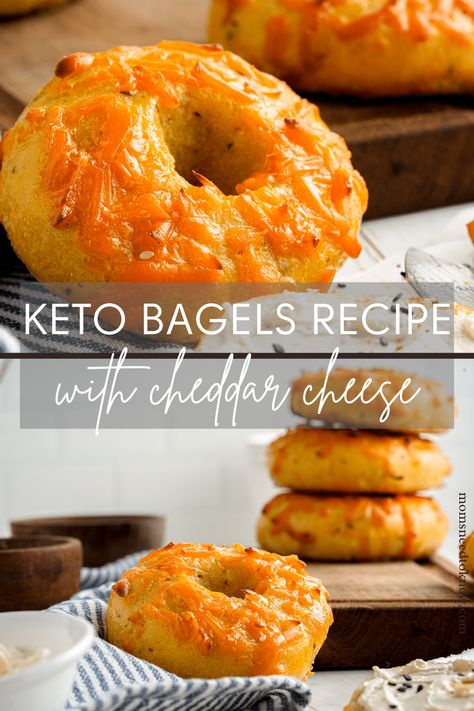 This keto bagels recipe makes the best gluten-free low carb bagels! They are chewy, delicious, easy to make, and are ready in less than an hour! Top them with cheddar cheese, everything bagel seasoning, sesame seeds...or use your imagination! #ketorecipes #ketobaking #ketoliving #glutenfree #healthyliving #almondflour Keto Bagels Recipe, 2 Ingredient Brownies, Low Carb Bagel, 3 Ingredient Cake, Keto Bagel, Bread Replacement, Bagels Recipe, Low Carb Bagels, Gluten Free Bagels