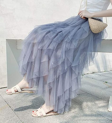 Women's Tulle Skirt Elastic Waist Underskirt Ballet Pleated Skirt Maxi Sheer Tutu Tulle Skirt - A-Line: Amazon.de: Bekleidung Pleated Tulle Skirt, Mesh Maxi Skirt, Net Skirt, Net Fashion, Cake Skirt, Organza Skirt, Tulle Tutu Skirt, Gown Pattern, Blue Tulle