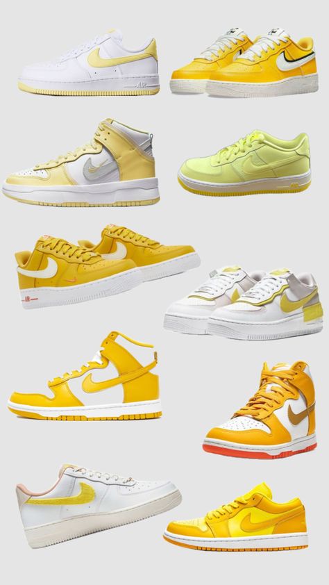 yellow nike shoes Yellow Nike Shoes, Trendy Shoes Sneakers, Nike Fashion Shoes, Rainbow Shoes, Nike Yellow, Preppy Shoes, Yellow Nikes, Pretty Shoes Sneakers, Jordan Shoes Retro