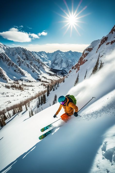 An AI image of a skier enjoying Snowbird in Utah Snowbird Utah, Spring Skiing, Mountain Lifestyle, Luxury Condo, Mountain Views, Ski Resort, Luxury Real Estate, Home For Sale, Mountain View