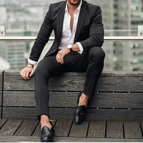 Blazer Outfit Men Formal, Black Blazer Outfit Men Formal, Black Blazer Outfit Men, Black Blazer Casual, Casual Suit Look, Wedding Suits Men Black, Suited Men, Formal Dresses For Men, Mens Casual Suits