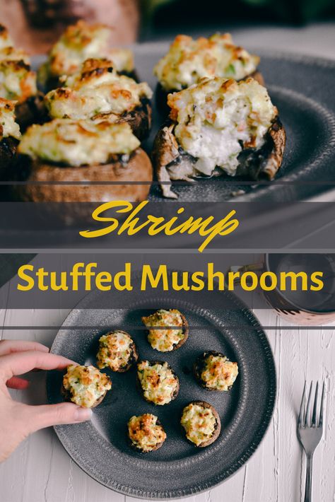 Shrimp Stuffed Mushrooms Appetizer - Eating With Heart Stuffed Recipes, Shrimp Stuffed Mushrooms, Healthy Starters, Shrimp Stuffed, Mushroom Appetizers, Crab Stuffed, Shrimp Appetizers, Stuffed Mushroom, Stuffed Portabella Mushrooms