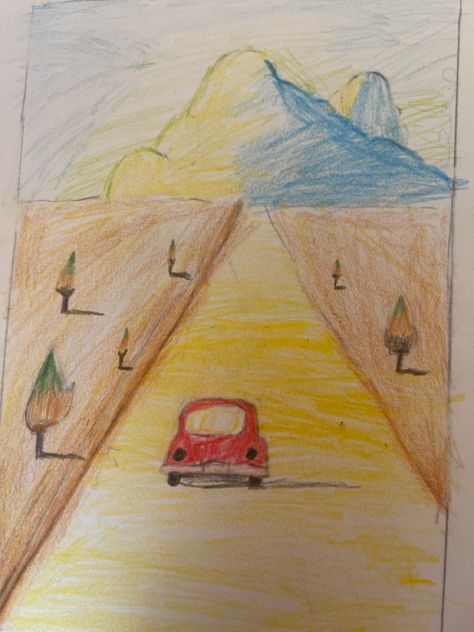 Driving in the bumpy road Road Trip Drawing Ideas, Car Driving Down Road Drawing, Song Doodle, Road Drawing, What To Draw, Car Drawings, Red Car, Car Ride, Dia De Muertos