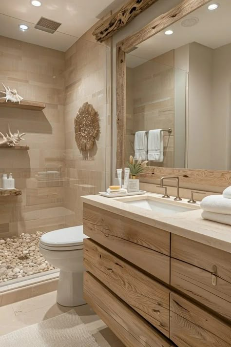 Wood Effect Bathroom Wall Tiles, Beige Natural Bathroom, Family Bathroom Remodel, Beige Floor Bathroom Ideas, Natural Wood Bathroom Ideas, Natural Tile Bathroom, Neutral Floor Tile, Beige Wall Bathroom, Beige Shower Tile Ideas