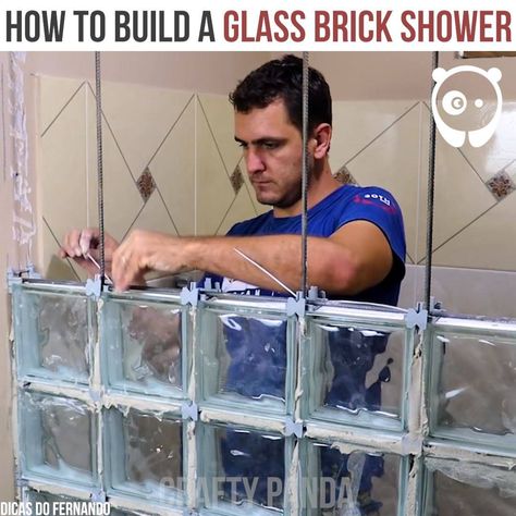 Glass Block Shower Half Wall, Glass Brick Shower Ideas, Glass Brick Window Ideas, Glass Brick Shower Wall, Glass Bricks In Bathroom, Glass Brick Wall Bathroom, Glass Block Wall Ideas, Glass Blocks Wall Bathroom, Glass Block Shower Ideas