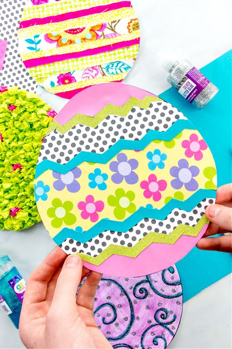 Easy Colorful Easter Egg Designs on Paper | Kids Activities Blog Paper Egg Decorating, Paper Easter Egg Crafts, Paper Easter Eggs, Easter Egg Printable, Easter Egg Craft, Designs On Paper, Easter Paper Crafts, Egg Craft, Kid Friendly Crafts