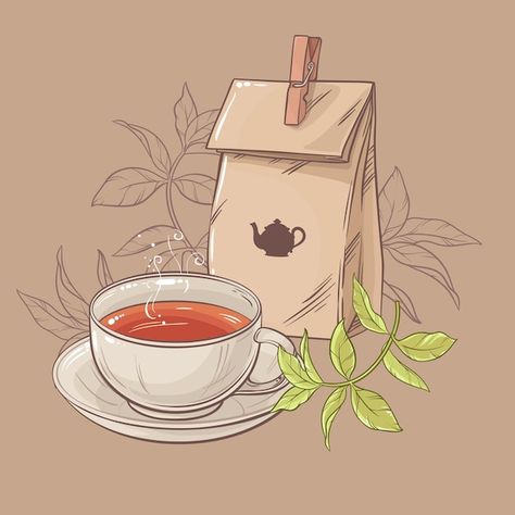 Aesthetic Tea Drawing, Tea Drawing Aesthetic, Tea Cup Art Drawing, Tea Art Illustration, Cup Of Tea Drawing, Tea Graphic Design, Cup Of Tea Illustration, Tea Reference, Fantasy Drinks