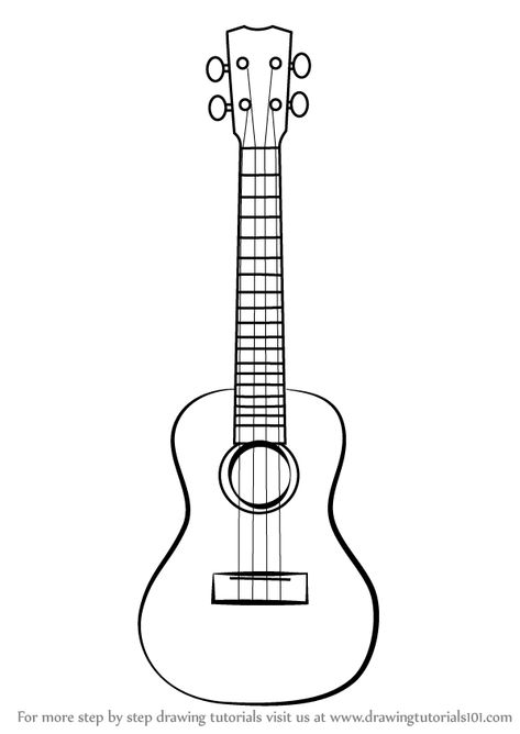 Learn How to Draw a Ukulele (Musical Instruments) Step by Step : Drawing Tutorials Ukulele Drawing, Instrument Craft, Musical Instruments Drawing, Ukulele Art, Guitar Drawing, Guitar Patterns, Diy Instruments, Ukulele Lesson, Music Drawings