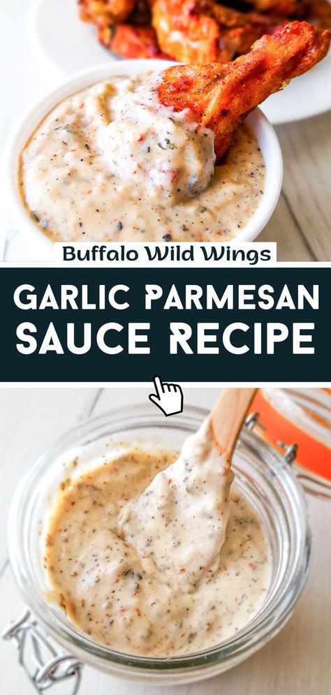 Buffalo Wild Wings Garlic Parmesan Sauce Recipe Wild Wings Garlic Parmesan Sauce, Garlic Parmesan Sauce Recipe, Wings Garlic Parmesan, Buffalo Wild Wings Sauces, Parmesan Sauce Recipe, Chicken Wing Sauce Recipes, Wings Sauce, Creamy Dipping Sauce, Wing Sauce Recipes