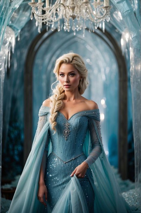 Elsa Style Wedding Dress, Elsa Dress Women, Elsa Gown, Elsa Frozen Costume, Full Body Portrait, College Costumes, Frozen Cosplay, Elsa Hair, Fairytale Photoshoot