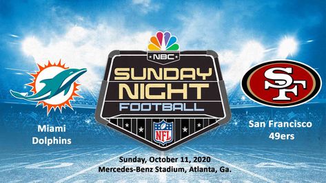 Sunday Night Football Match Info Match: Miami vs San Francisco Date: Sunday, October 11, 2020 Time: 4:05 pm ET Venue: Levi’s Stadium, City of Santa Clara Nfl Week 1, Sunday Night Football, Washington Football, Nfl Games, Nfl Season, Week 5, Football Match, Oct 11, I Phone