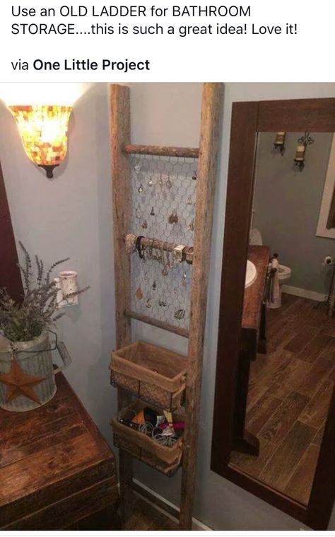 Old Ladder, Diy Jewelry Holder, Wooden Ladder, Jewelry Organizer Diy, Cookie Tray, Blogger Tips, Blog Planner, Makeup Organizer, Furniture Storage