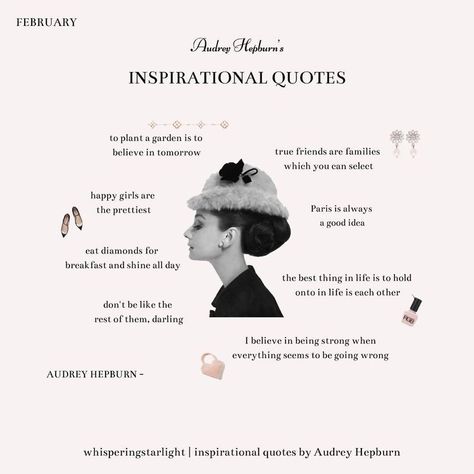 Audrey Hepburn Tips, Quotes From Audrey Hepburn, How To Be Like Audrey Hepburn, Audrey Hepburn Aesthetic Quotes, Audrey Hepburn Quotes Classy, Audrey Hepburn Aesthetic Outfits, Ethereal Lifestyle, Audrey Hepburn Icon, Quotes Inspirational Aesthetic