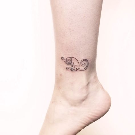 Minimal small tattoo monkey line by @selkans Minimalist Monkey Tattoo, Monkey Tattoo Small Cute, Tattoo Small Cute, Jacks Tattoo, Monkey Drawings, Lace Headband Braid, Monkey Tattoo, Leo Tattoo, Monkey Drawing