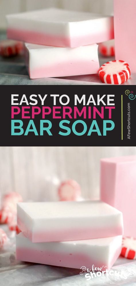 Skip ETSY and get crafty! Make your own DIY peppermint soap in just a few simple steps! Makes a great homemade gift!  | @AFewShortcuts #diy #crafts #homemade #peppermint #homemadechristmas #soap #bath Peppermint Soap Diy, Peppermint Soap Recipe, Homemade Scrubs, Homemade Teacher Gifts, Peppermint Candles, Diy Soap Recipe, Diy Spa Day, Crafts Homemade, Peppermint Soap