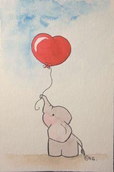 Heart Watercolor, Baby Elefant, Elephant Drawing, Watercolor Elephant, An Elephant, Disney Drawings, Baby Elephant, Art Drawings Sketches, Art Sketchbook