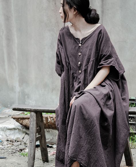 Gray Solid Color, Linen Dress Summer, Causal Dresses, Cotton Long Dress, Summer Linen Dresses, Tunic Pattern, Cotton Dress Summer, Dyed Linen, Linen Maxi Dress