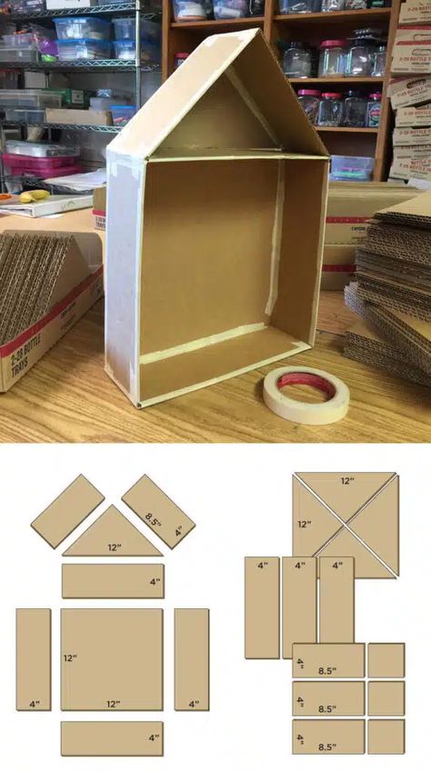 Cardboard Houses For Kids, Cardboard Art Projects, Cardboard Box Houses, Cardboard Dollhouse, Carton Diy, Idee Babyshower, Cardboard Toys, House Template, Doll House Plans