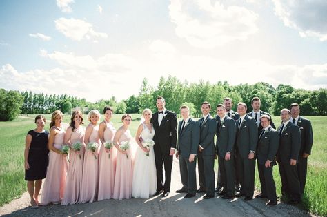 Blush pink bridesmaid dresses with dark grey suits. Dark Green Groom Suit, Dark Green Groom, Dark Grey Suits, Dark Grey Groomsmen, Green Groom Suit, Pink Groomsmen, Best Blush, Groom Suit Grey, Mauve Bridesmaid Dress