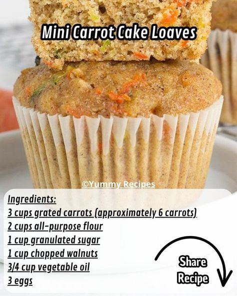 Cake Loaves, Sunday Dessert, Carrot Cake Loaf, Mini Carrot Cake, Mini Carrots, Muffin Tin Recipes, Carrot Cake Recipe, Sweet Cakes, Desert Recipes